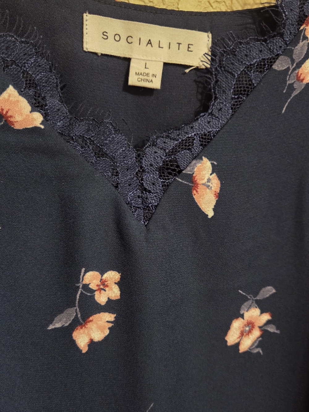 Socialite Navy Floral Lace V-Neck Blouse